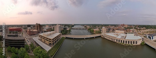 Panoramic shot of Rockford during the sunset in Illinois, the US photo