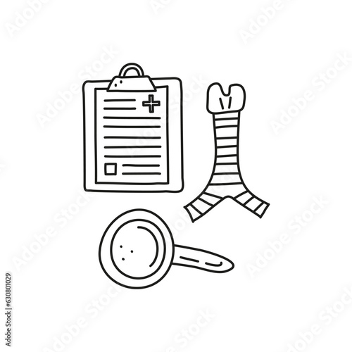 Doodle medical blank clipboard, loupe and trachea.