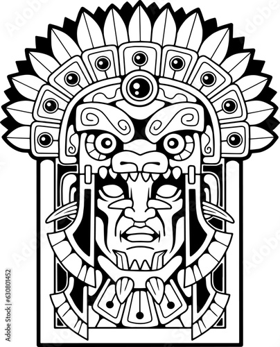mythological aztec god, contour illustration design
