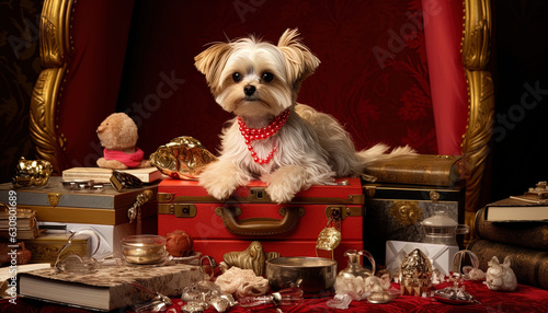 Elegant and sophisticated dog with luxury products attracting attention © IonelV