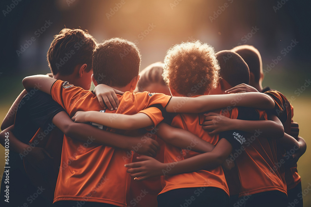 Multiracial boys sport team. Solidarity and team spirit.