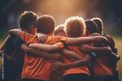 Multiracial boys sport team. Solidarity and team spirit.