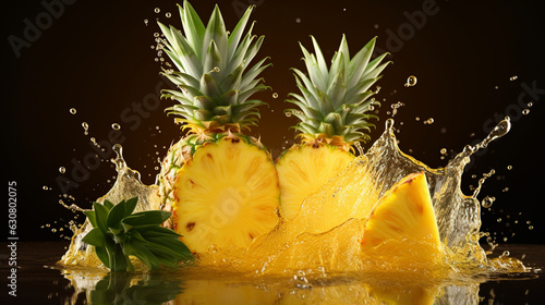 Fresh juicy pineapple fruit with water splash isolated on background  healthy tropical fruit