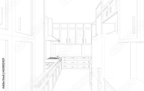 3D illustration of kitchen room