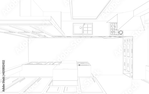 3D illustration of kitchen room