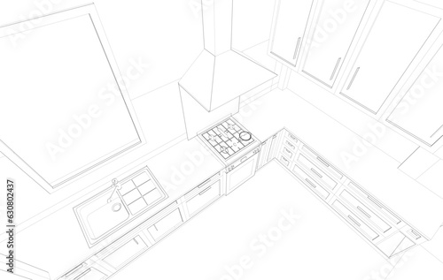 3D illustration of kitchen room