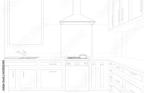 3D illustration of kitchen room