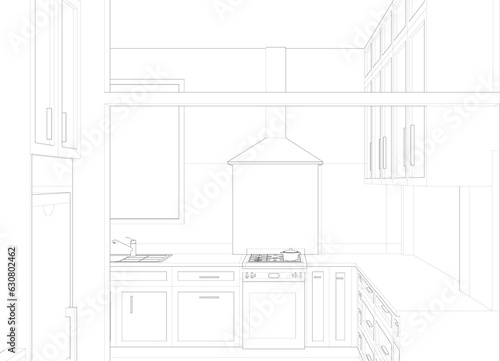 3D illustration of kitchen room