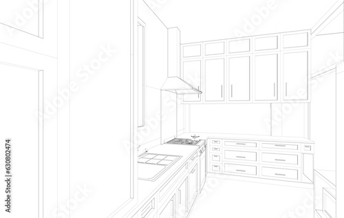 3D illustration of kitchen room