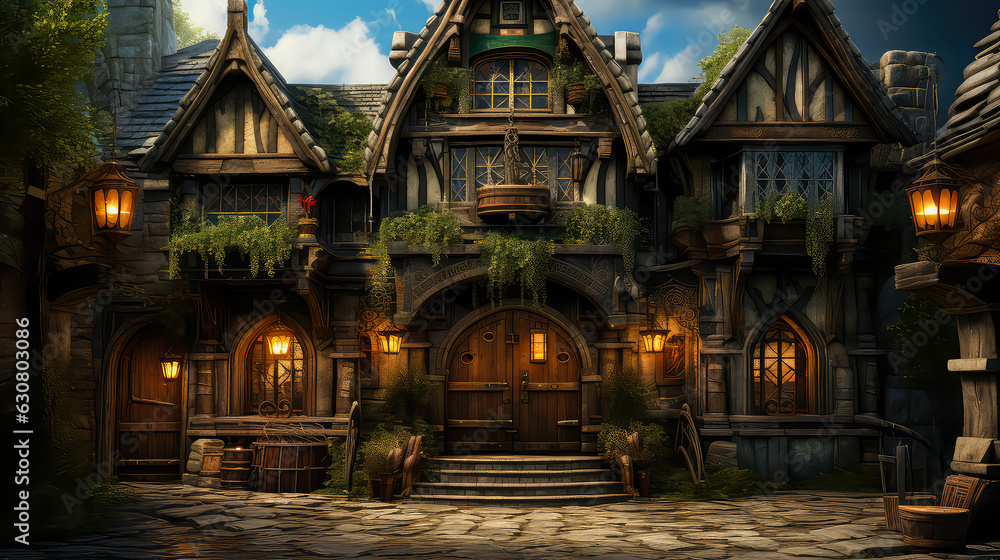 Fototapeta premium Tudor style, House Fantasy background, Creating antique design of Outdoor Spaces architecture decorate vintage concept