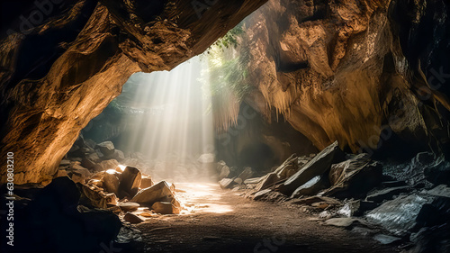 A ray of light at the end of the cave. Generative AI technology.