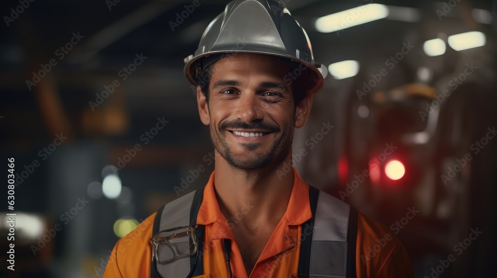 engineer man leader smile with blured team of engineers standing background in industry engineer man leader smile with blured team of engineers standing background in industry