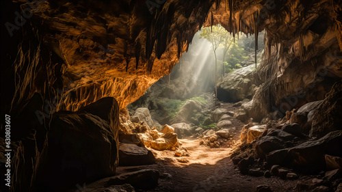 A ray of light at the end of the cave. Generative AI technology.