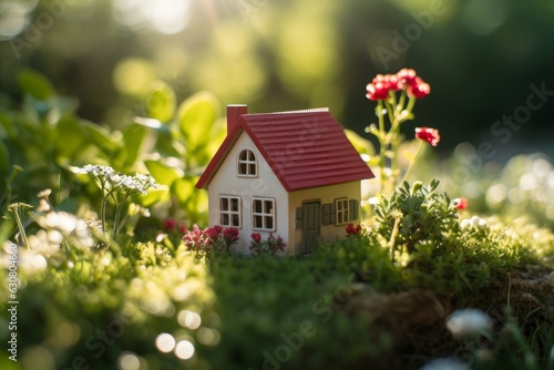 Small house toy amidst greenery