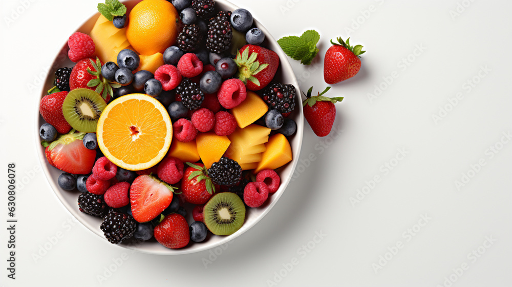 bowl of healthy fresh fruit salad, close up of a colorful Mixed tropical fruit, Copy space bowl of healthy fresh fruit salad, close up of a colorful Mixed tropical fruit, Copy space