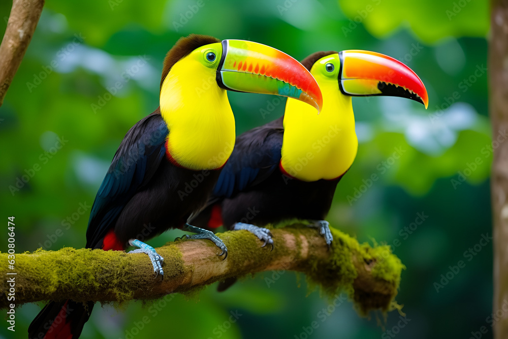 Obraz premium Colorful Toucan Perched on a Branch in the Jungle