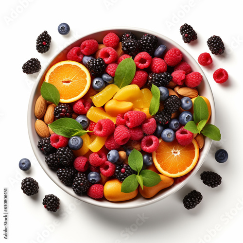 bowl of healthy fresh fruit salad  close up of a colorful Mixed tropical fruit  Copy space