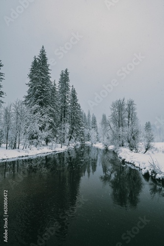 Tranquil scene featuring a picturesque winter landscape with a body of water in Yosemite Valley