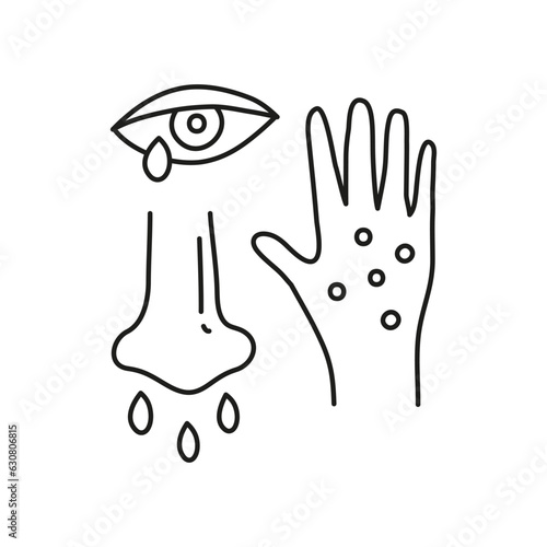 Group of doodle outline allergy icons.
