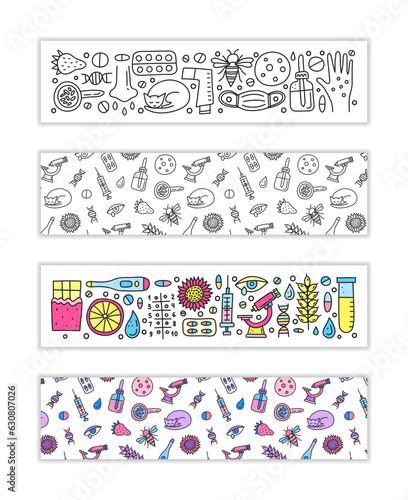 Horizontal banners with doodle colored allergy icons.