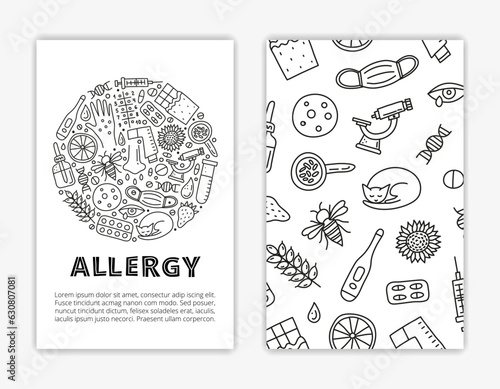 Cards with doodle colored allergy icons.