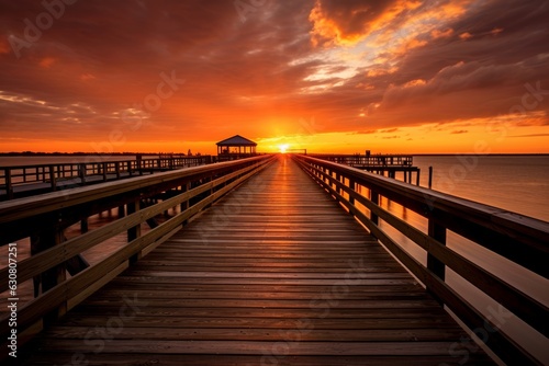 A pier with a sunset in the background © Cloudyew