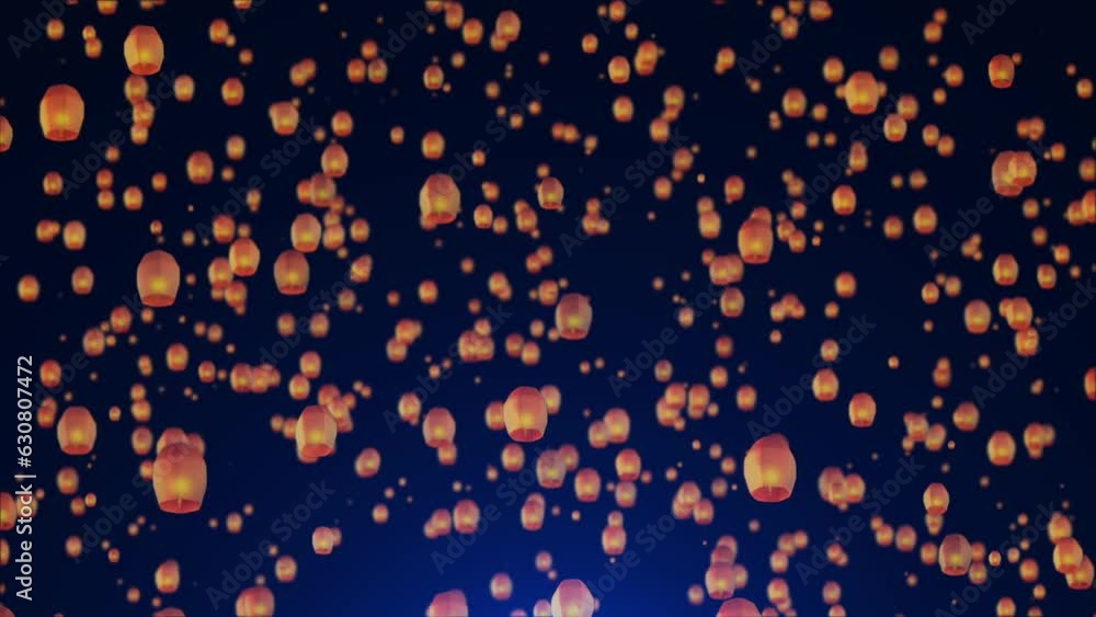 Dark sky filled floating lanterns night Flying Sky lanterns Chinese new