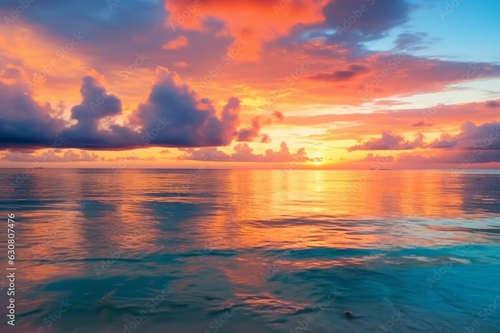 A beautiful sunset over the ocean with clouds
