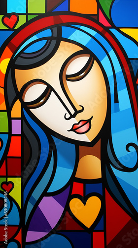 virgem maria de nazaré em pintura arte cubismo colorida 