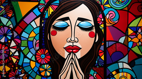 mulher em oração arte cubismo colorida  photo