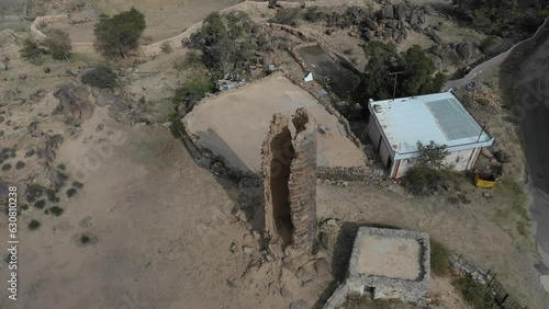 Aerial view of stone and mud watchtower Sarat Abidah  Saudi Arabia photo