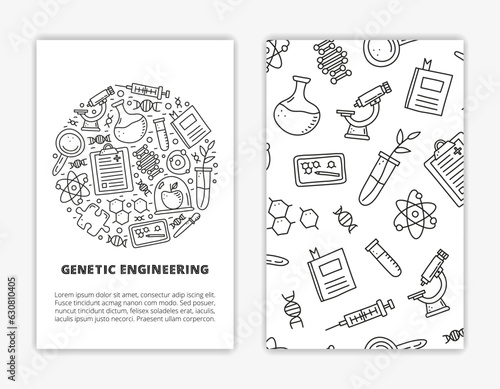 Card templates with doodle genetic engineering icons.