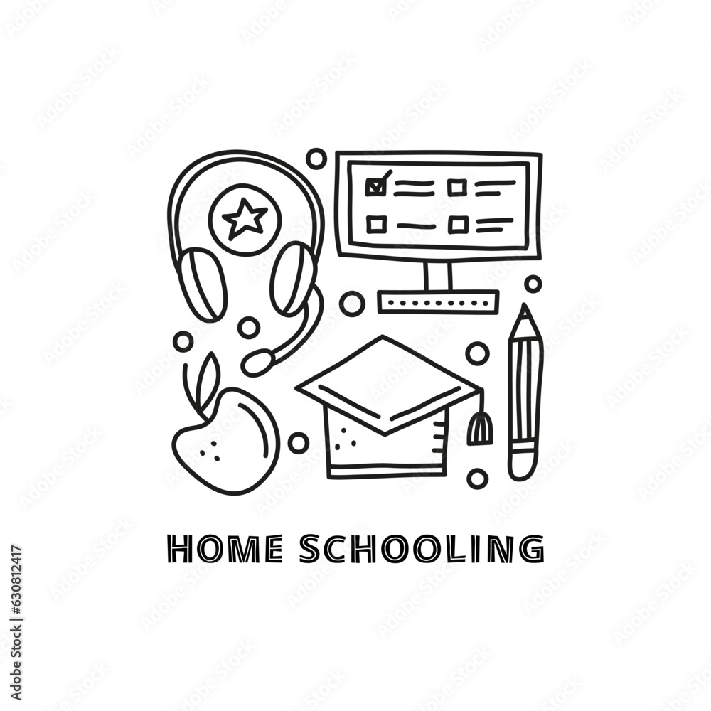 Group of doodle outline education, e-learning icons. Group of doodle outline education, e-learning icons.