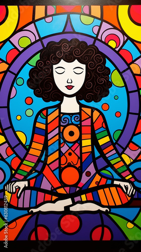 mulher fazendo yoga, cubismo em arte colorida 