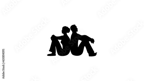 man and woman sitting on the floor with their backs to each other