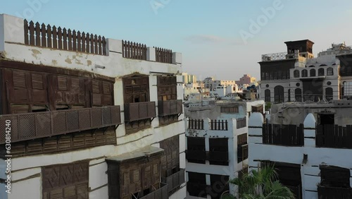 Aerial view of old houses with  mashrabiya in al-BaladJeddah  Saudi Arabia photo