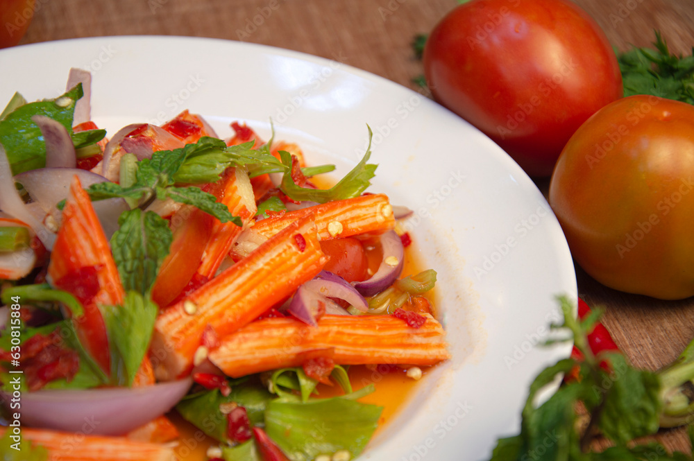 Spicy crab stick salad Thai food Thai street food Spicy crab stick salad Thai food Thai street food
