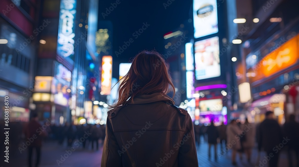 A girl walking in the big city