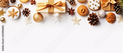 christmas decoration with ribbon, golden christmas decoration