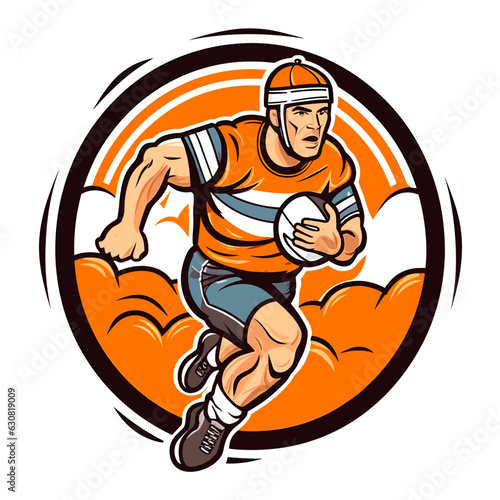 Running rugby player. Contact ball sport discipline. cartoon vector illustration.