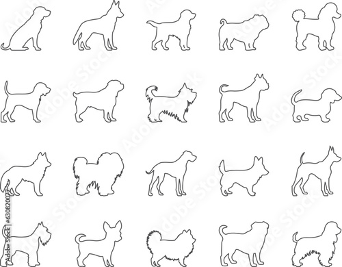 Dog Breeds Icons Set. Retriever, German Shepherd, Bulldog. Editable Stroke. Simple Icons Vector Collection