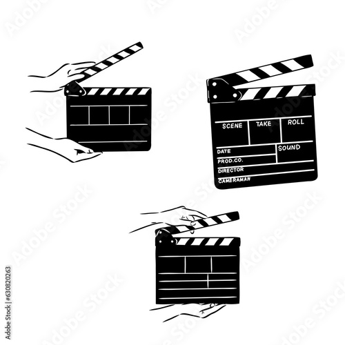 Linear clapper icon for the movie. A firecracker for filmmaking. Board for a film set vector illustration isolated on white background