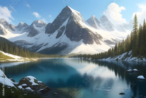 Beautiful Snowy Mountains View