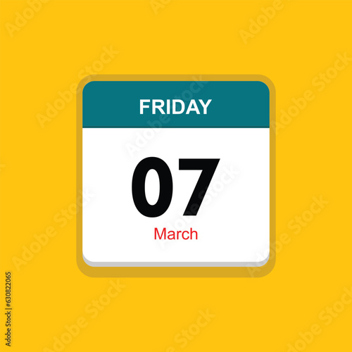 march 07 friday icon with yellow background, calender icon