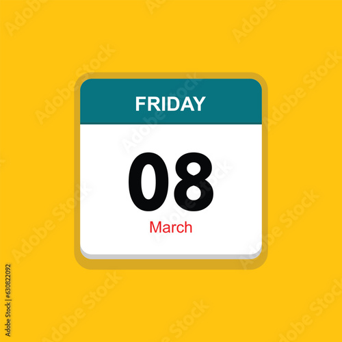 march 08 friday icon with yellow background, calender icon