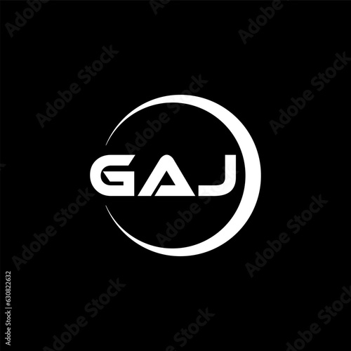 GAJ letter logo design with black background in illustrator, cube logo, vector logo, modern alphabet font overlap style. calligraphy designs for logo, Poster, Invitation, etc.