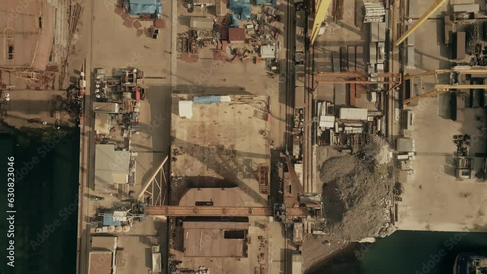 Aerial overhead shot of a shipyard Aerial overhead shot of a shipyard