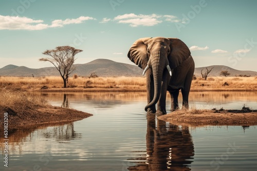 Elephants on a waterhole in africa photo