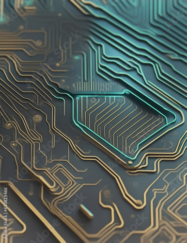 A futuristic, abstract circuit board pattern, with a metallic sheen.