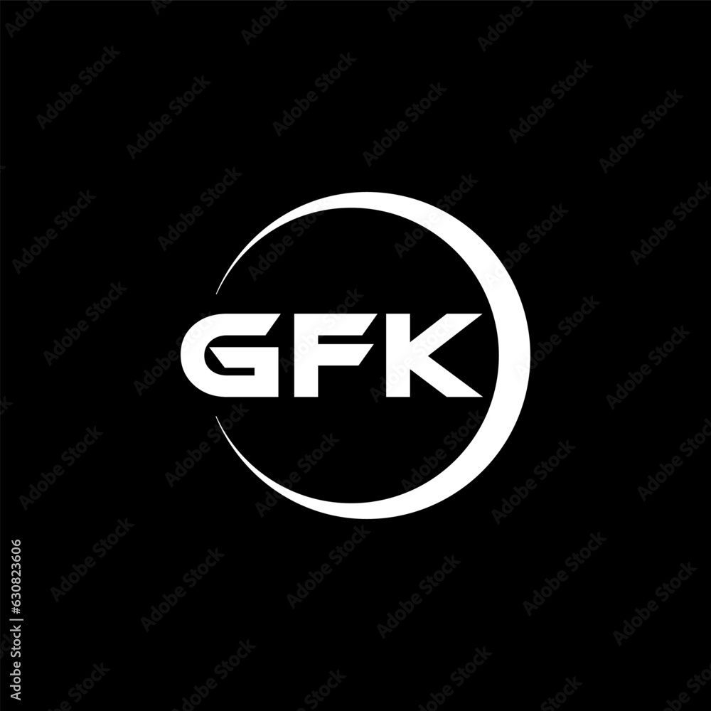 GFK letter logo design with black background in illustrator, cube logo, vector logo, modern alphabet font overlap style. calligraphy designs for logo, Poster, Invitation, etc.